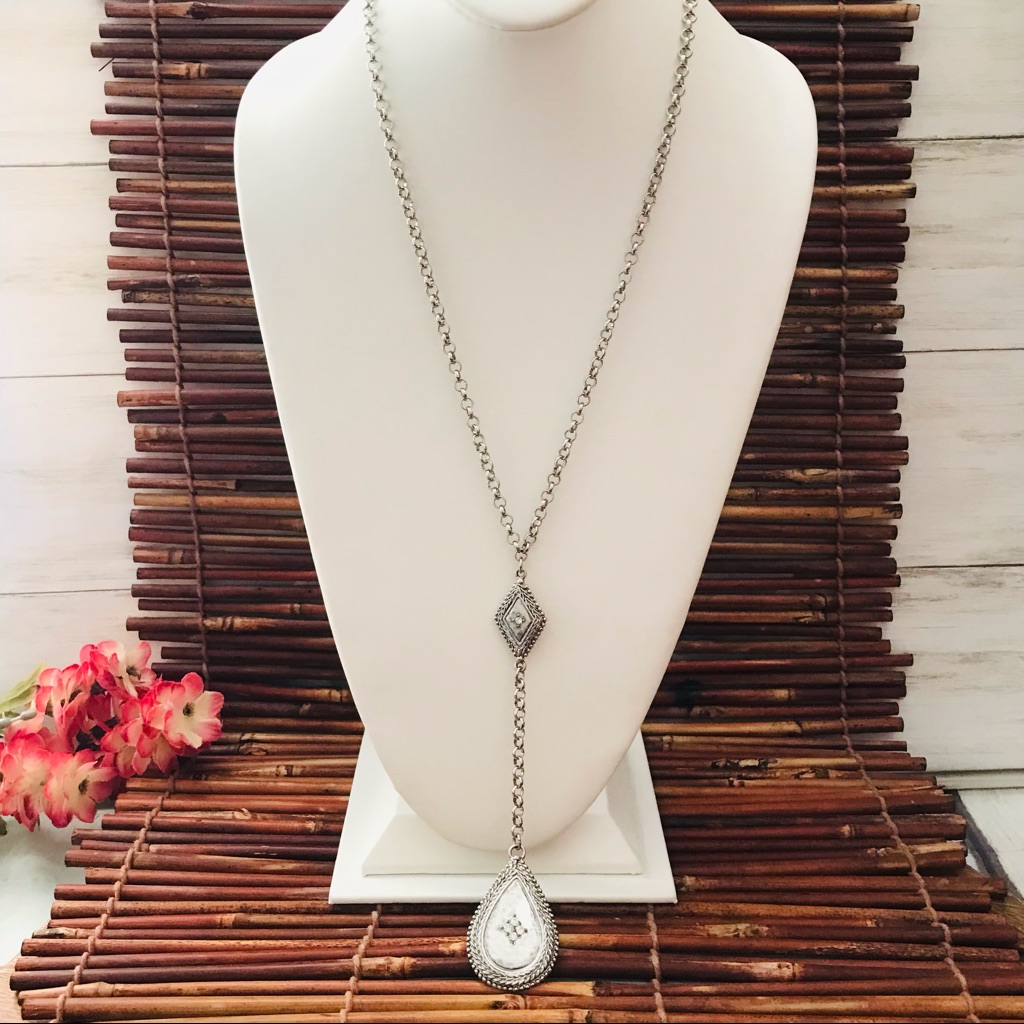 Chicos Reversible Drop Pendant Silver  Gold Tone Necklace